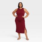 Women's Plus Size Sleeveless Ruched Side Slit Bodycon Dress - Ava & Viv Burgundy X, Red