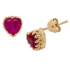 1 1/2 Tcw Tiara Gold Over Silver Heart-cut Ruby Crown Earrings, Women's, Red