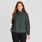 Women's Long Sleeve Turtleneck Sweater Trim T-shirt - A New Day Teal