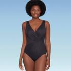 Women's Slimming Control Twist-front One Piece Swimsuit - Dreamsuit By Miracle Brands Black