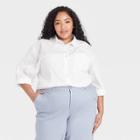 Women's Plus Size Long Sleeve Button-down Boyfriend Shirt - A New Day White