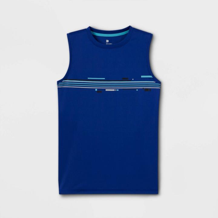 All In Motion Boys' Sleeveless Striped Graphic T-shirt - All In