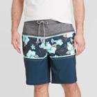 Men's Big & Tall 10 Striped Panama Board Shorts - Goodfellow & Co Navy Teal 44,
