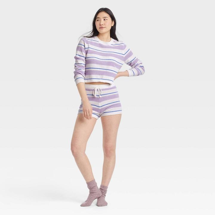 Women's Striped Chenille Lounge Top - Colsie Purple