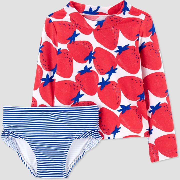 Carter's Just One You  Baby Girls' Strawberry Print Rash Guard Set Berry Red