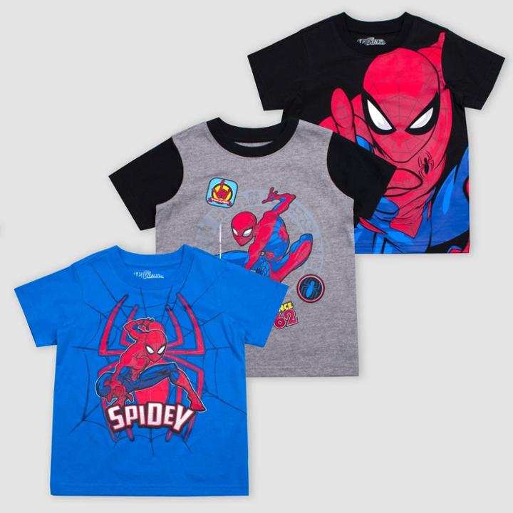 Toddler Boys' Disney Marvel Spider-man 3pk Short Sleeve T-shirts - Red/blue/black 5t,