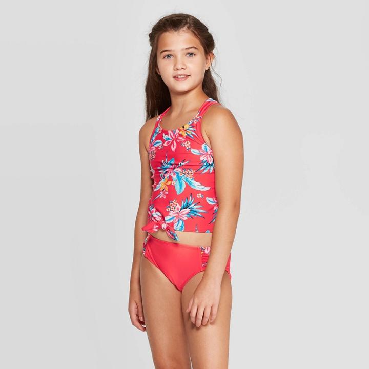 Girls' Hawaiian Escape Tankini Set - Art Class Coral Xs, Girl's, Pink