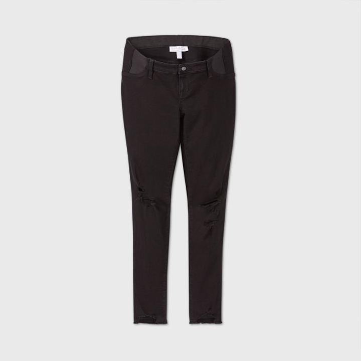 Maternity Side Panel Distressed Skinny Jeans - Isabel Maternity By Ingrid & Isabel Black