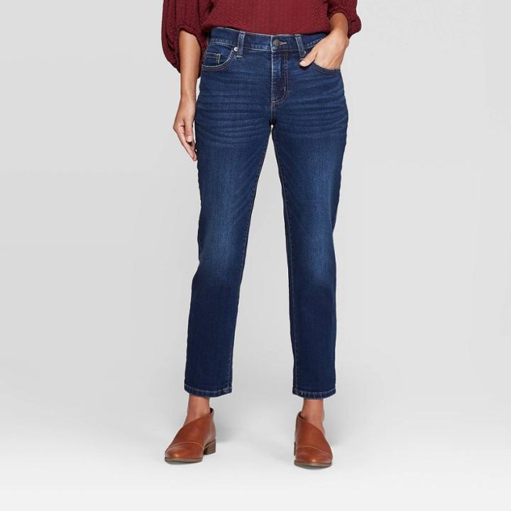 Women's Regular Fit Mid-rise Girlfriend Cropped Jeans - Universal Thread Dark Blue