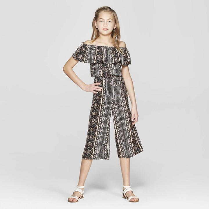 Girls' Off The Shoulder Woven Jumpsuit - Art Class Black