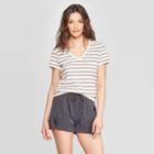 Women's Short Sleeve V-neck Striped Monterey Pocket T-shirt - Universal Thread White