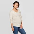 Maternity Long Sleeve Scoop Neck Shirred T-shirt - Isabel Maternity By Ingrid & Isabel Oatmeal Heather Xxl, Oatmeal Grey
