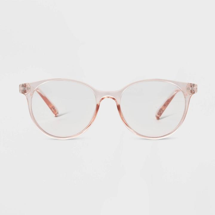 Women's Gloss Plastic Round Blue Light Filtering Reading Glasses - Universal Thread Rose Pink