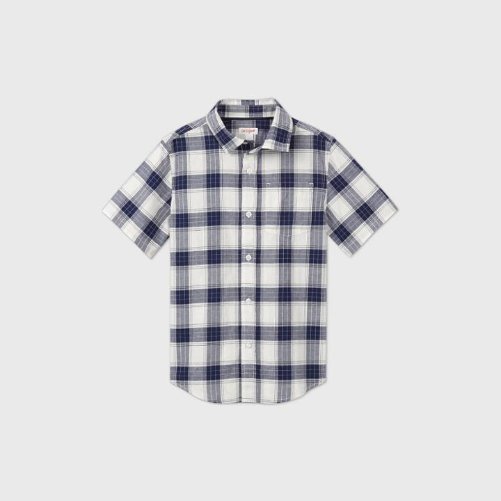 Boys' Short Sleeve Button-down Poplin Plaid Shirt - Cat & Jack Blue/white