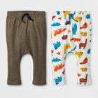 Baby Boys' 2pk Jogger Pants With Critter Print And Solid Color - Cat & Jack Green/gray Newborn,