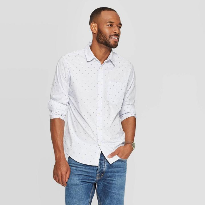 Men's Standard Fit Long Sleeve Northrop Poplin Button-down Shirt - Goodfellow & Co Blue S, Men's,
