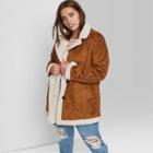 Women's Plus Size Faux Fur Leather Pea Coat - Wild Fable Brown