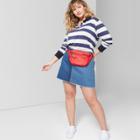 Plus Size Women's Plus Colorblock Zip-front Denim Mini Skirt - Wild Fable Medium Wash