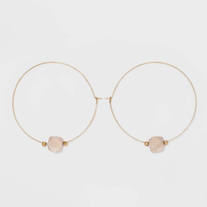 Semi-precious Natural Cream Opal With Worn Gold Hoop Earrings - Universal Thread Cream, Ivory