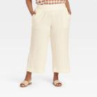 Women's Plus Size High-rise Cropped Wide Leg Pull-on Pants - A New Day Cream