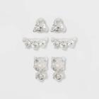 Sterling Silver Cubic Zirconia And Faux Opal Stud Earring Set 3pc - A New Day