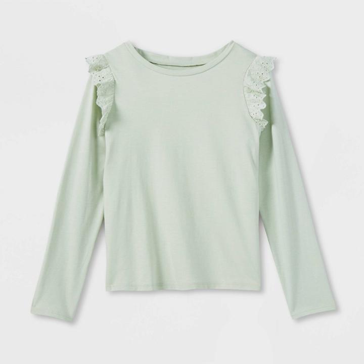 Girls' Long Sleeve Eyelet T-shirt - Cat & Jack Sage