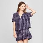 Women's Polka Dot Short Sleeve Cropped Pajama Shirt - Who What Wear Navy