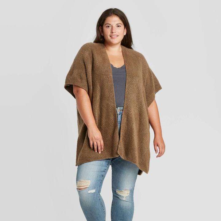 Women's Plus Size Kimono Jacket Ruana - Universal Thread Brown