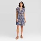 Women's Floral Print Flutter Short Sleeve Dress - Knox Rose Navy Xs, Women's, Blue