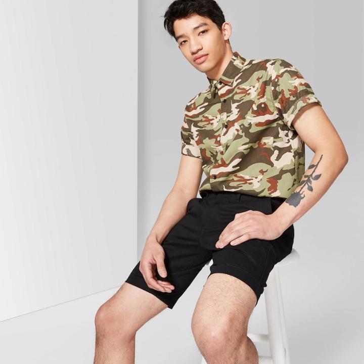 Men's Camo Print Short Sleeve Button-down Shirt - Original Use Brookside