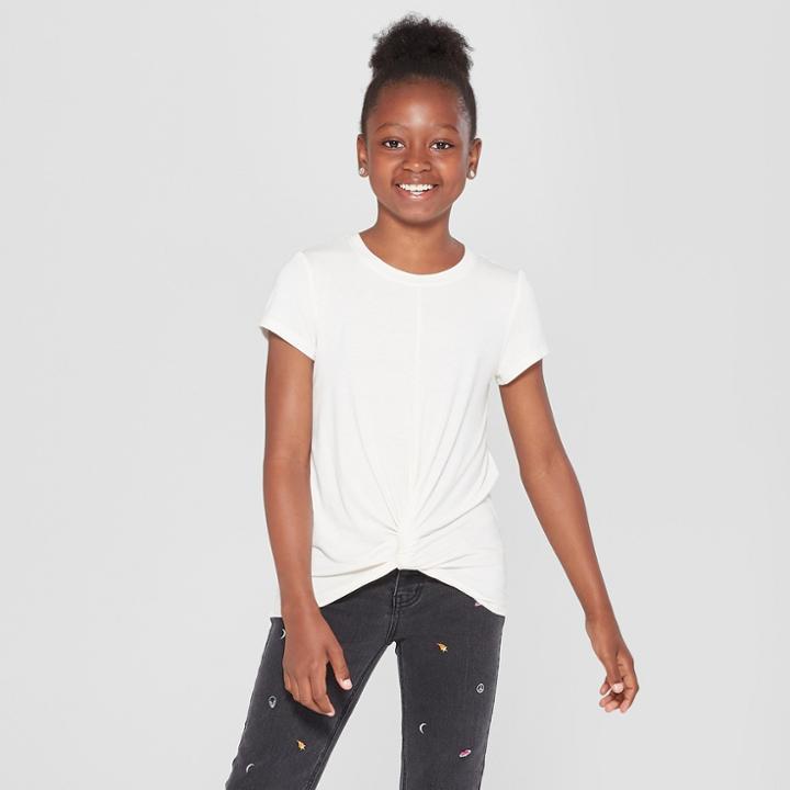 Girls' Tie Front Knit T-shirt - Art Class White