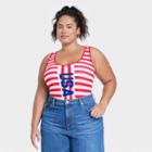 Iml Women's Plus Size Usa Stripes Graphic Bodysuit - White