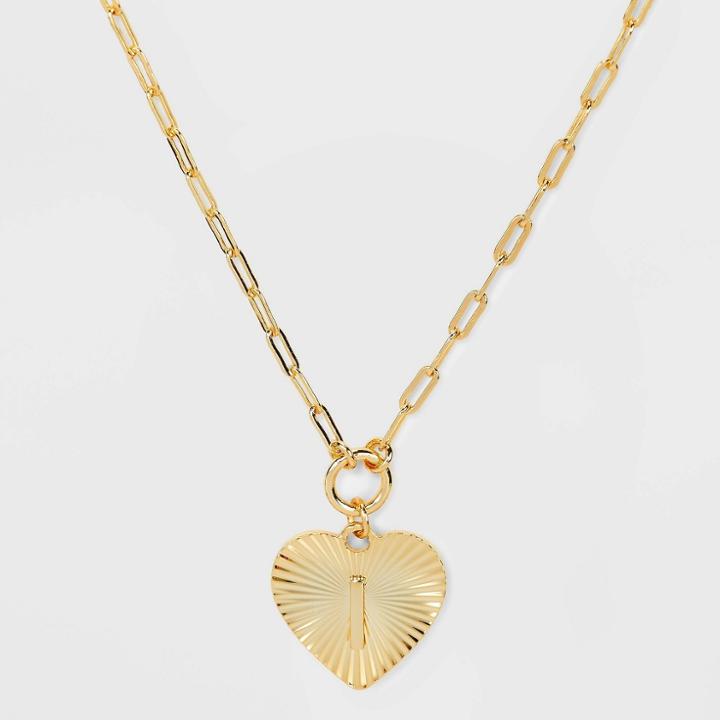 14k Gold Dipped 'i' Initial Diamond Cut Heart Pendant Necklace - A New Day Gold