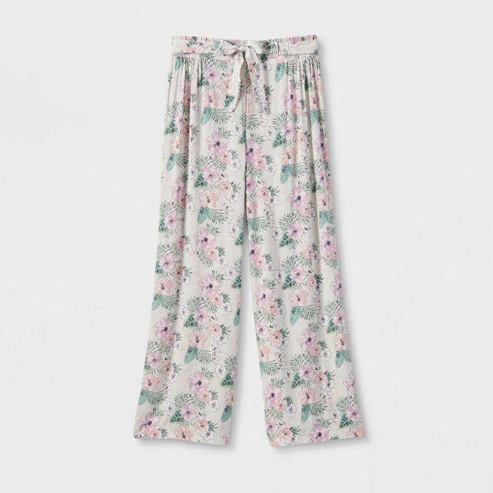 Girls' Straight Fit Belted Woven Pants - Art Class Cream Tropical S, Ivory Tropical