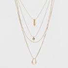 Multi Row Paddles, Stone With Wire Wrapping And U Shape Bar Layered Necklace - Universal Thread Gold