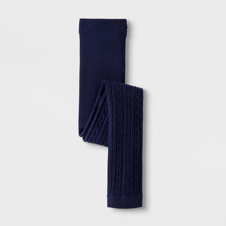 Girls' Cable Fleece Lined Footless Tights - Cat & Jack Navy