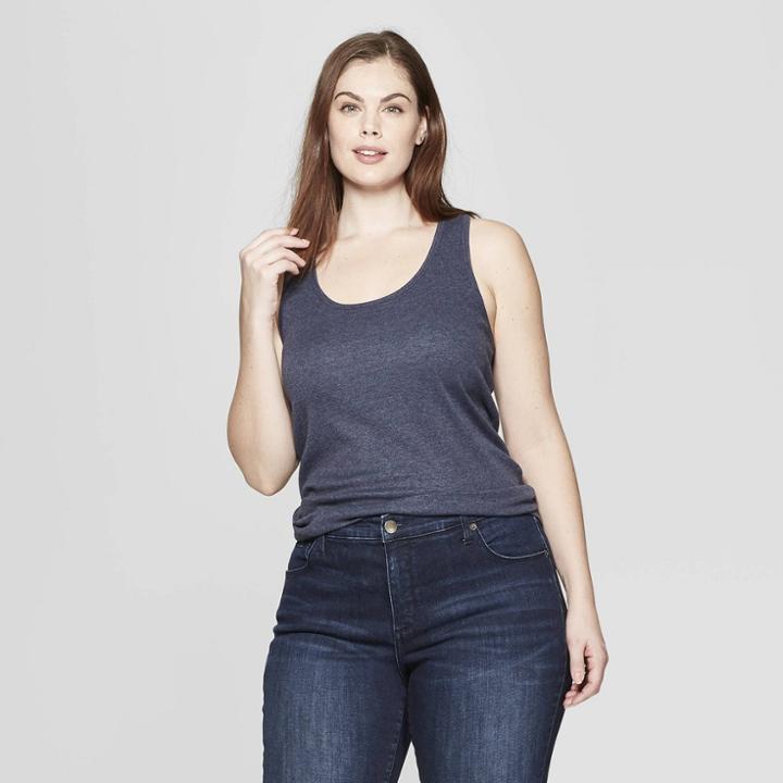 Women's Plus Size Sleeveless Scoop Neck Rib Racerback Tank Top - Universal Thread Navy (blue)