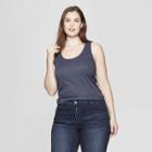 Women's Plus Size Sleeveless Scoop Neck Rib Racerback Tank Top - Universal Thread Navy (blue)