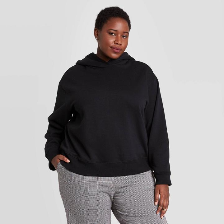 Women's Plus Size Hooded Fleece Sweatshirt - A New Day Black
