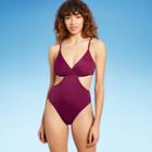 Women's Plunge Twist-front Ribbed Monokini One Piece Swimsuit - Shade & Shore Acai Purple