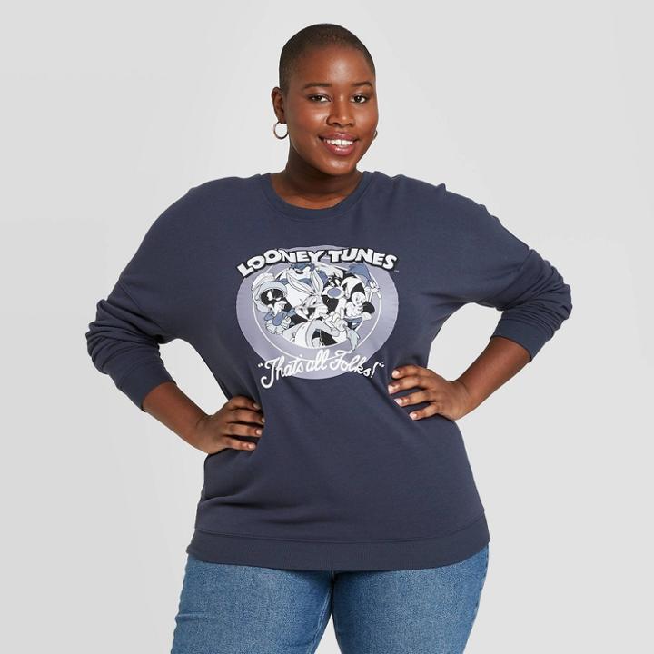 Women's Warner Bros. Looney Tunes Plus Size Graphic Sweatshirt - Navy