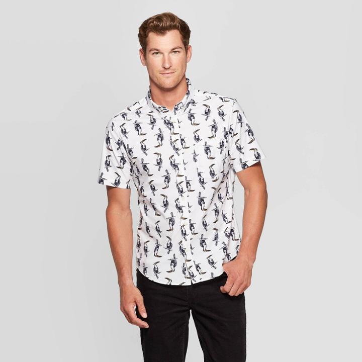 Men's Tucan Print Slim Fit Poplin Button-down Shirt - Goodfellow & Co White S, Men's,