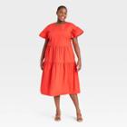 Women's Plus Size Flutter Short Sleeve A-line Dress - Who What Wear Dark Red