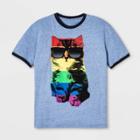 Well Worn Pride Adult Extended Size Short Sleeve Rainbow Cat Gender Inclusive T-shirt - Sky Blue