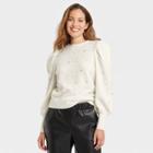 Women's Crewneck Embellished Pullover Sweater - A New Day Cream