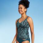Women's Double Strap Cinch Front Tankini Top - All In Motion Teal Snake Print