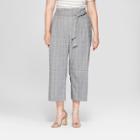 Women's Plus Size Plaid Tie Waist Crop Pants - A New Day Gray