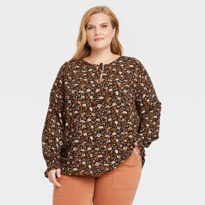 Women's Plus Size Long Sleeve Blouse - Knox Rose Heather Black