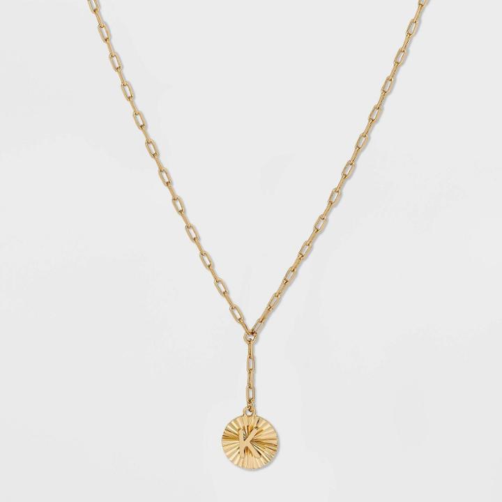 14k Gold Plated Initial 'k' Pendant Chain Necklace - A New Day Gold