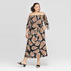 Women's Plus Size Off The Shoulder 3/4 Sleeve Knotted Cuff Maxi Dress - Who What Wear Black X